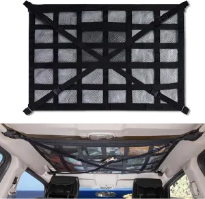 Car Ceiling Cargo Net Pocket Strengthened Load-Bearing DesignDouble-Layer Mesh Organizer for SUVs, Road Trips, and Car Camping Essentials (Black, 31.5"x21.6")