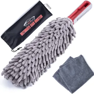 Car Duster Interior by TAKAVU, 360° Microfiber Fingers, Unbreakable Comfort Handle, Lint and Scratch Free, Include Microfiber Towel, for Car & Home Use, The Best Auto Accessories Gray