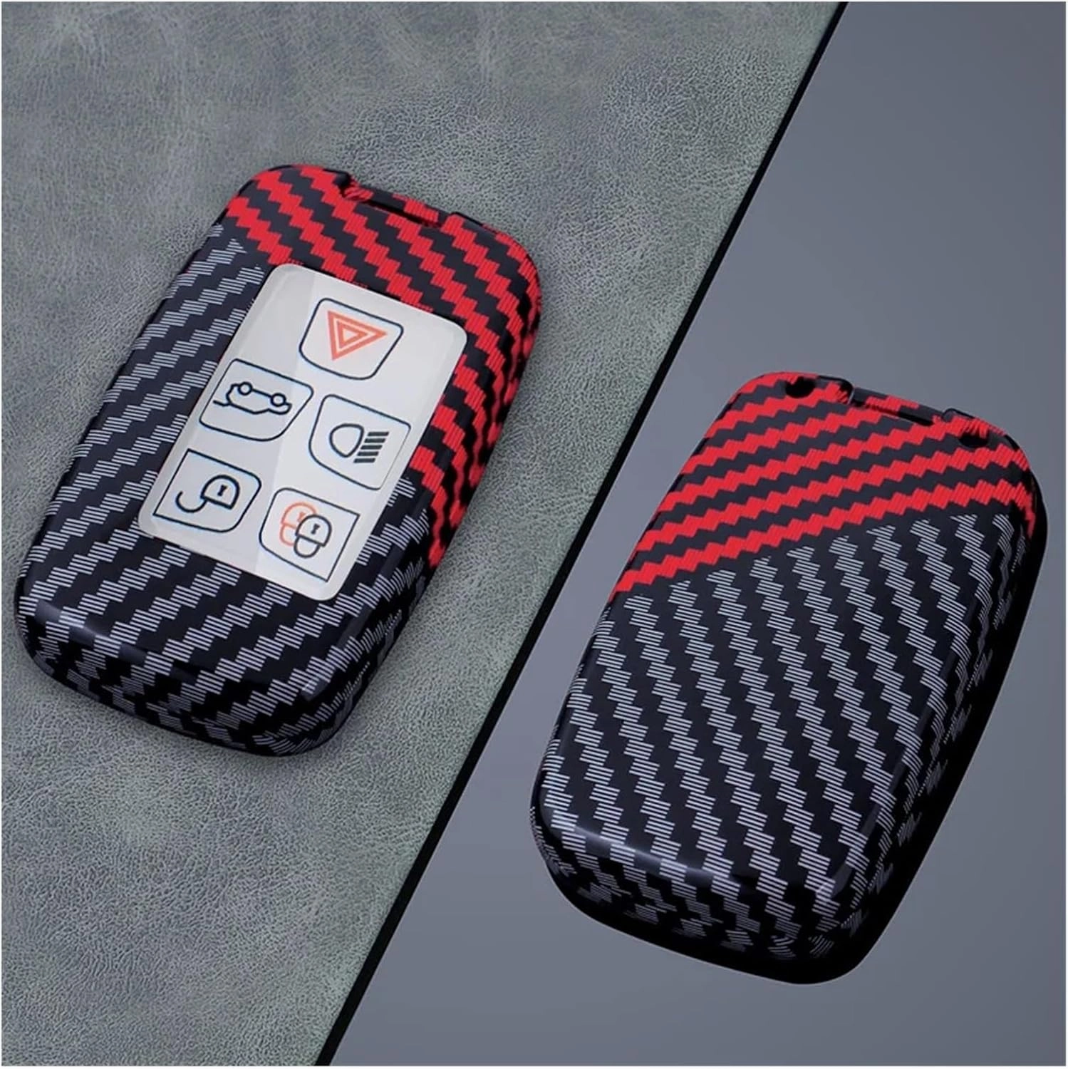 Carbon Fiber Pattern Pattern Car Key Case Cover Shell Bag Landrover Range Fit for Rover Sport Evoque Freelander Velar Discovery Fit for Jaguar XE XF(A red Set 2)