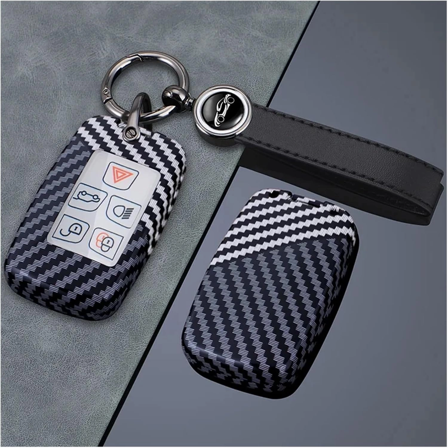 Carbon Fiber Pattern Pattern Car Key Case Cover Shell Bag Landrover Range Fit for Rover Sport Evoque Freelander Velar Discovery Fit for Jaguar XE XF(A red Set 2)
