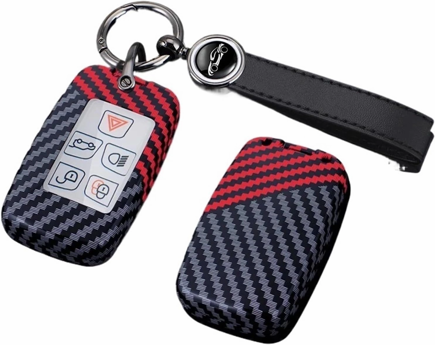 Carbon Fiber Pattern Pattern Car Key Case Cover Shell Bag Landrover Range Fit for Rover Sport Evoque Freelander Velar Discovery Fit for Jaguar XE XF(A red Set 2)