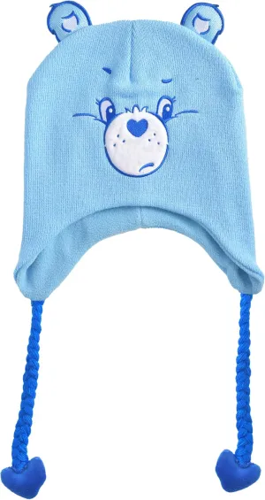 Care Bears Beanie Hat, Bedtime Bear Peruvian Winter Knit Cap with 3D Ears and Tassels, Blue, One Size