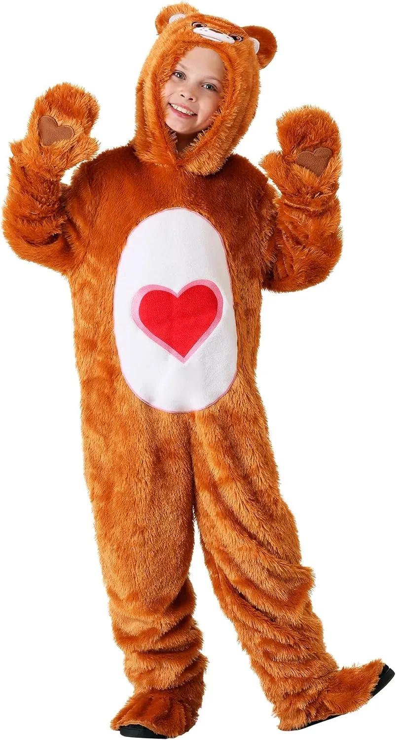 Care Bears Classic Tenderheart Bear Costume for Kids | Toddler Hooded Brown With Heart Jumpsuit | 80s Cartoon