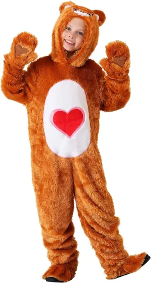 Care Bears Classic Tenderheart Bear Costume for Kids | Toddler Hooded Brown With Heart Jumpsuit | 80s Cartoon