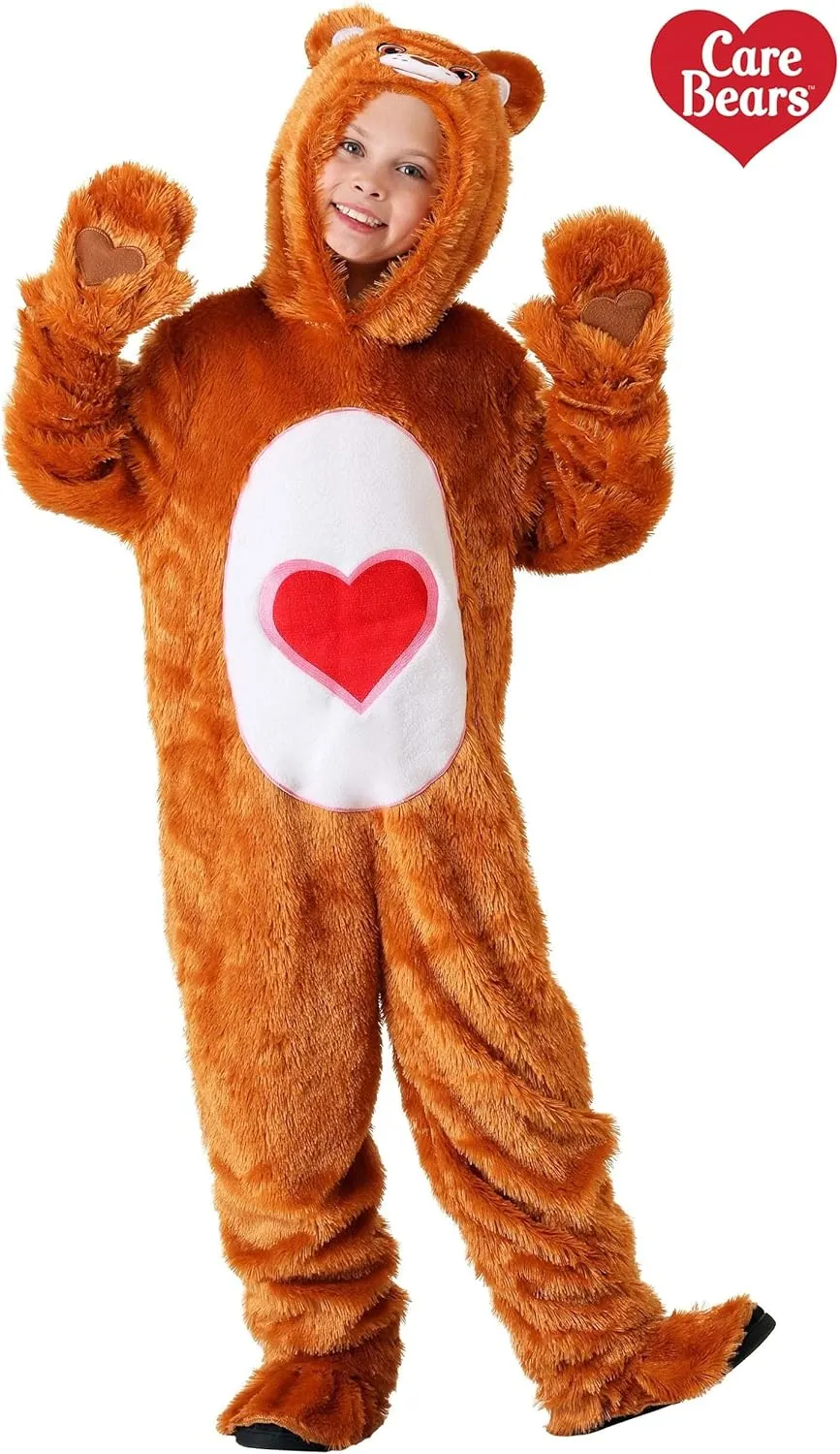 Care Bears Classic Tenderheart Bear Costume for Kids | Toddler Hooded Brown With Heart Jumpsuit | 80s Cartoon