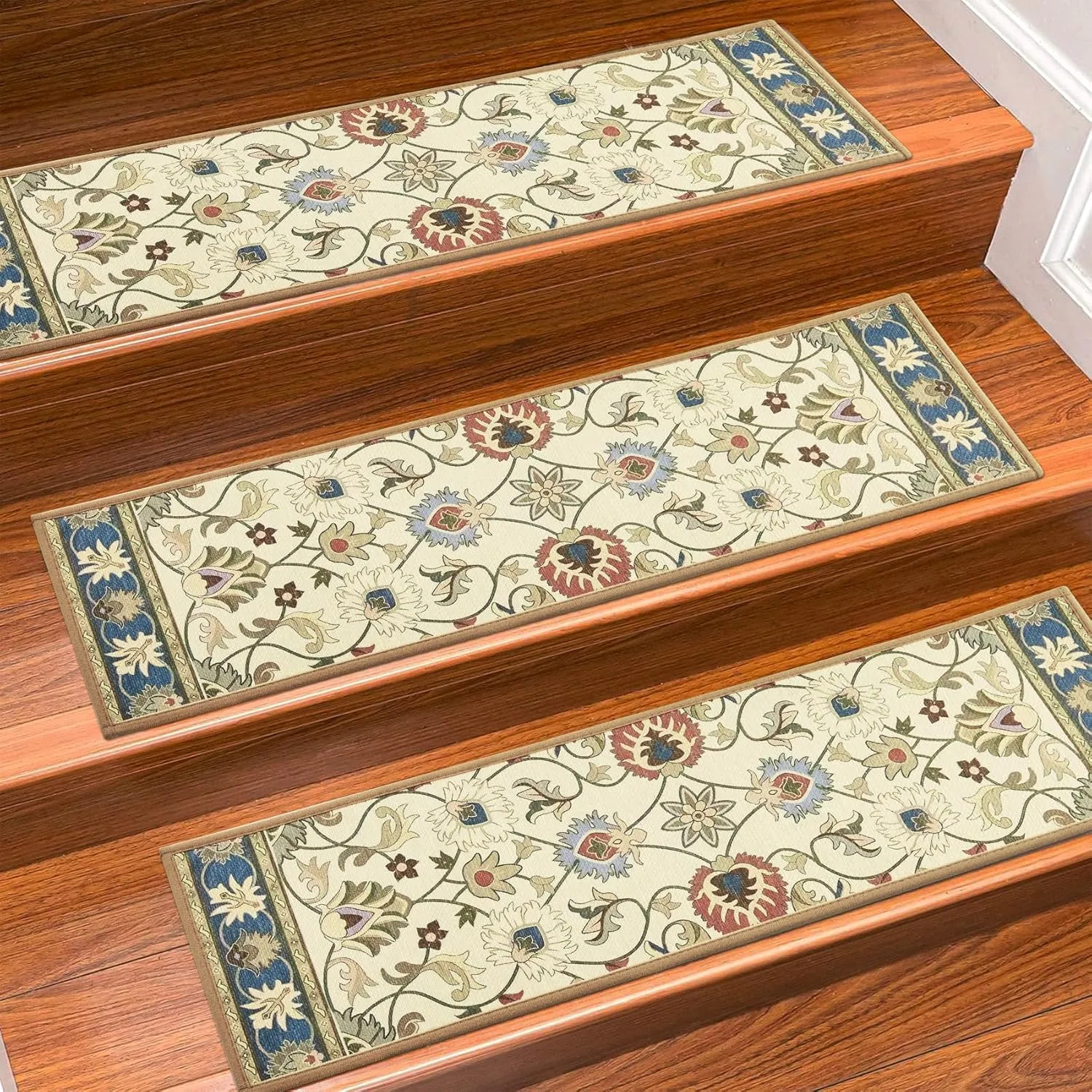 Carpet Stair Treads Non Slip for Wooden Steps, 30inch X 8inch Staircase Step Treads Indoor for Dogs, Reusable Stair Carpet Runner with TPR Adhesive, Oriental Carpet for Stairs