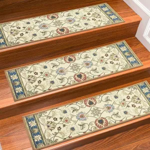 Carpet Stair Treads Non Slip for Wooden Steps, 30inch X 8inch Staircase Step Treads Indoor for Dogs, Reusable Stair Carpet Runner with TPR Adhesive, Oriental Carpet for Stairs