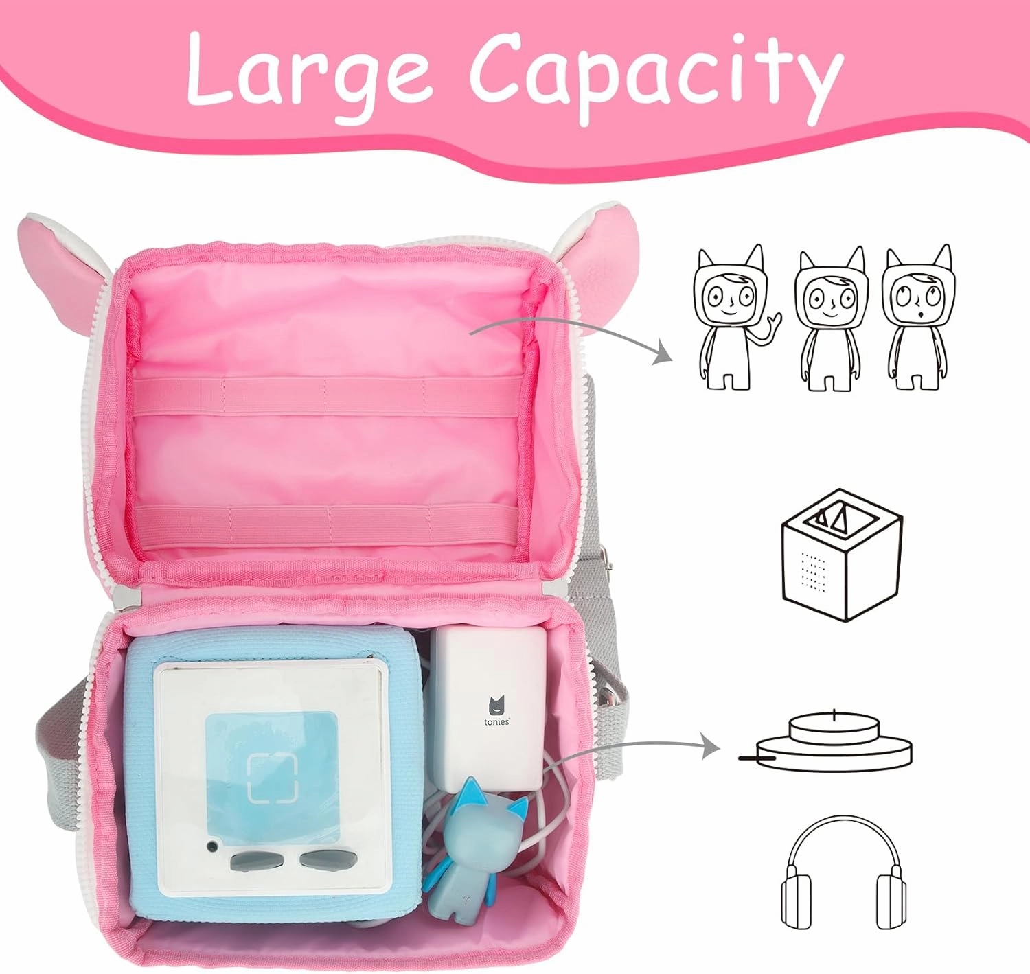 Carrying Case for Toniebox - Tonie Figures Storage & Organizer with Shoulder Strap, Charging Station Bag (Pink)