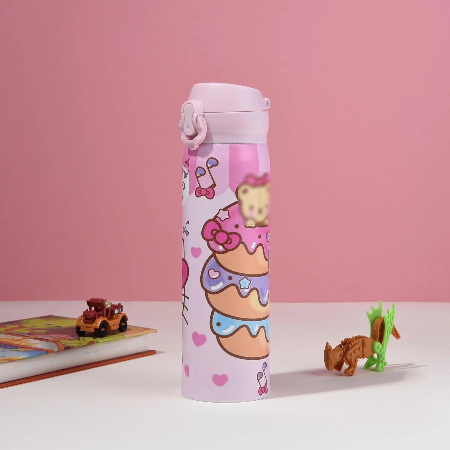 Cartoon Anime Water Bottle, 500ml Reusable Cup for Girls (pink01)