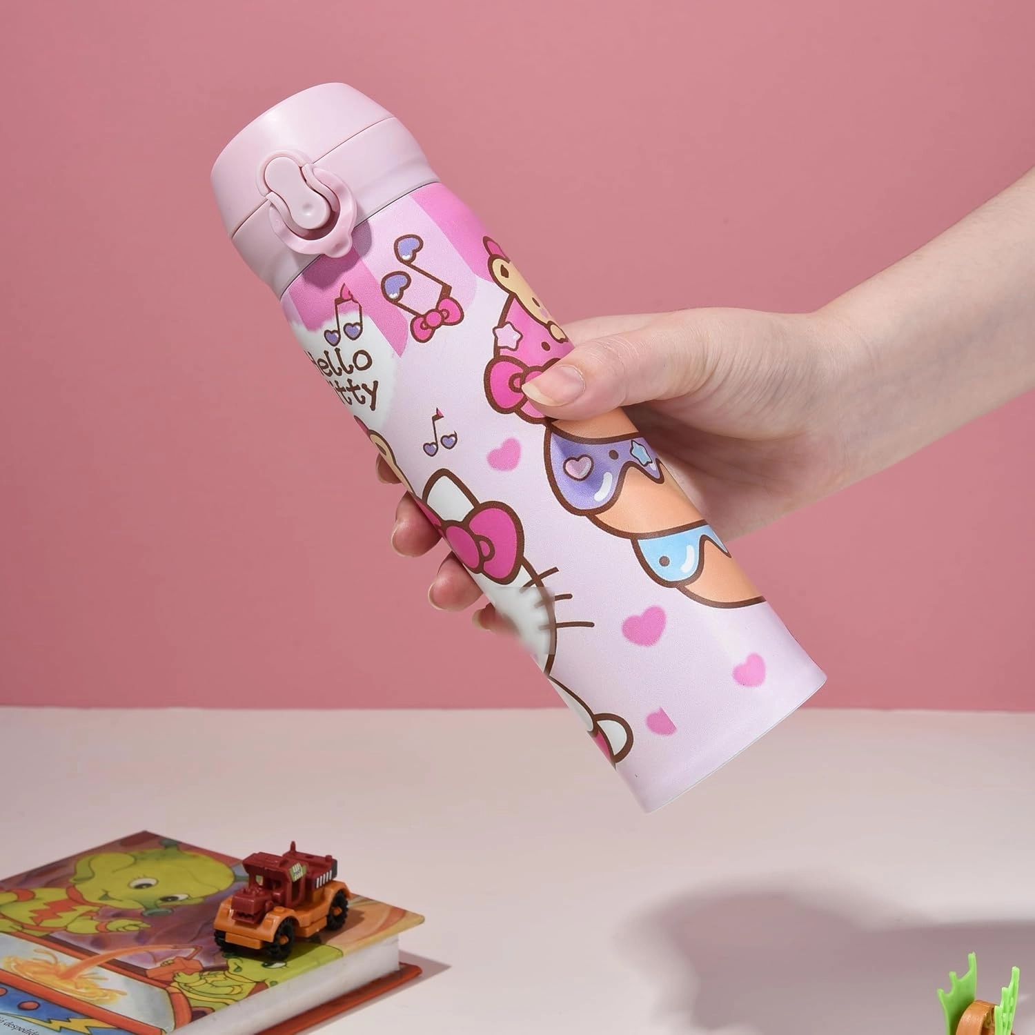Cartoon Anime Water Bottle, 500ml Reusable Cup for Girls (pink01)