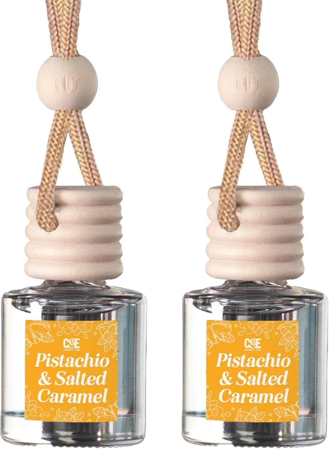 CE CRAFT Car Air Hanging Fragrance Oil Diffuser - Car Air Freshener Diffuser for Essential Oils - Pistachio & Salted Caramel Scent - 2 Pack