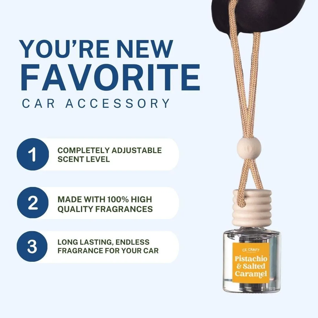 CE CRAFT Car Air Hanging Fragrance Oil Diffuser - Car Air Freshener Diffuser for Essential Oils - Pistachio & Salted Caramel Scent - 2 Pack
