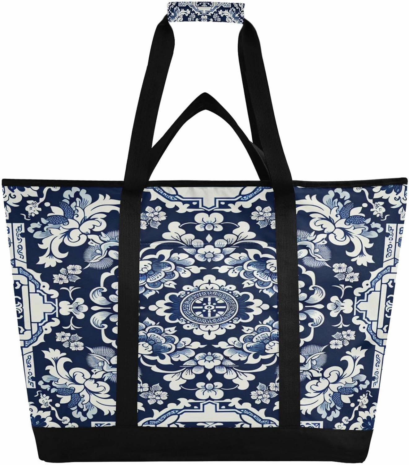 Ceramic Tile Texture Reusable Insulated Lunchbox Cooler Bag, Leakproof Kitchen Grocery Bag Collapsible Portable Cooler Tote Bag for Picnic, Camping, Office, Travel