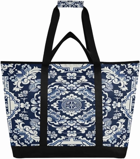 Ceramic Tile Texture Reusable Insulated Lunchbox Cooler Bag, Leakproof Kitchen Grocery Bag Collapsible Portable Cooler Tote Bag for Picnic, Camping, Office, Travel