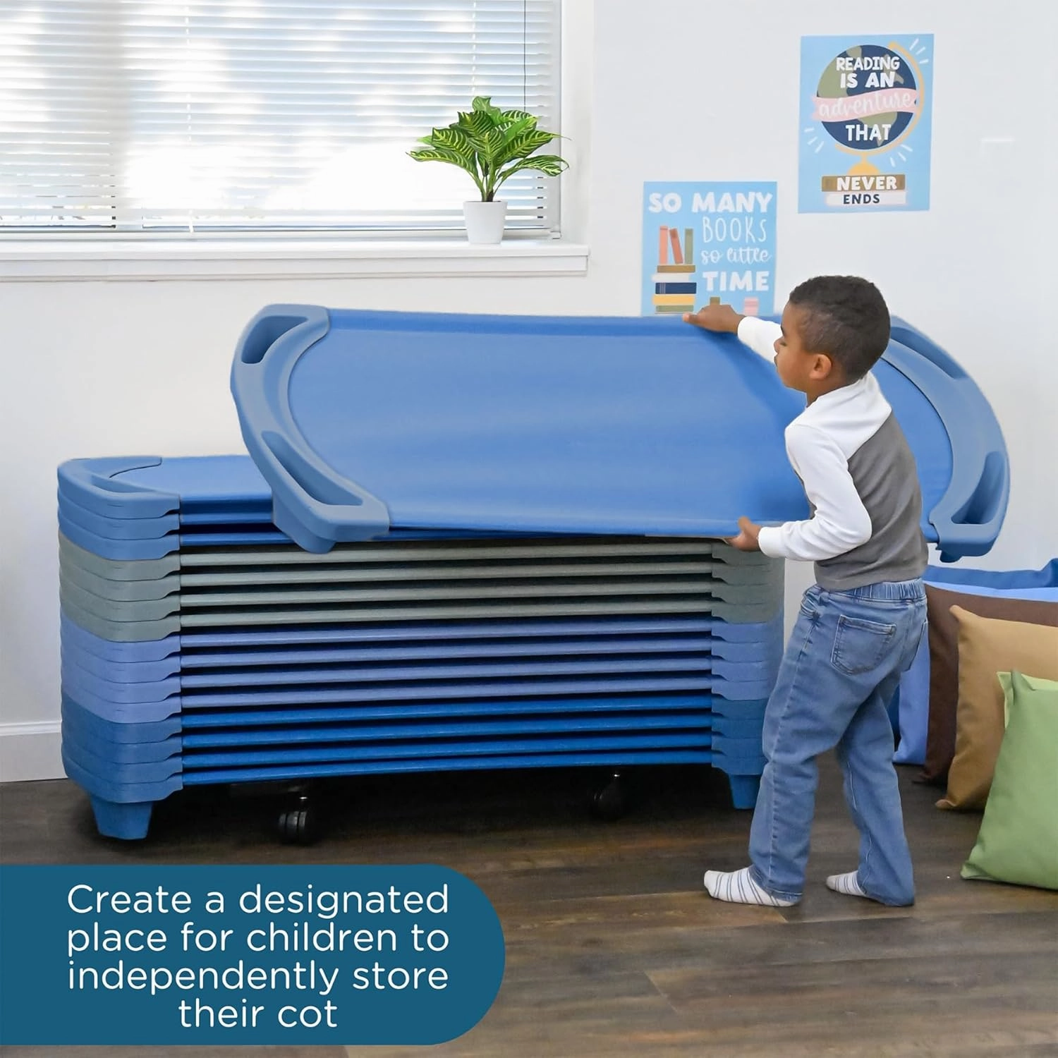 Children’s Factory AFB5730OB Space Line Single Cot, Standard, 55" Height, 22" Length, 5" Width, Blue