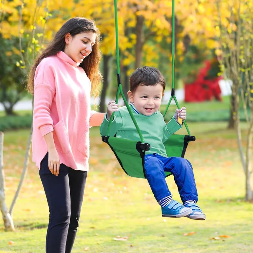 Children's Swing Seat with Snap Hook, Adjustable Ropes, for Kids Playground, Indoor/Outdoor Backyard, Trees, Swing Set (Green)