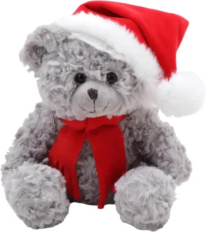 Christmas Duffy Teddy Bear Stuffed Animal - Adorable Xmas Plush Toy with Hat and Scarf - Soft and Cuddly Winter Companion for Kids and Seniors - 10 inch (Gray)