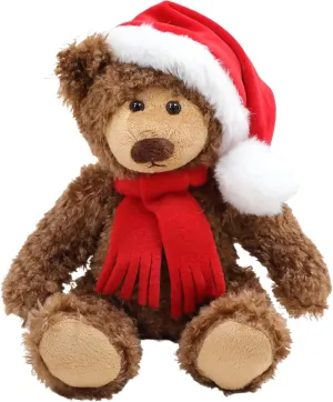Christmas Frankie Teddy Bear Stuffed Animal - Adorable Xmas Plush Toy with Hat and Scarf - Soft and Cuddly Winter Companion for Kids and Seniors - 10 inch