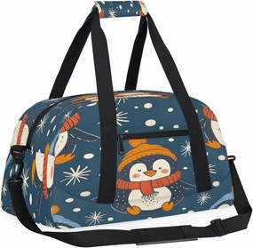 Christmas Penguins Kids Overnighter Duffel Bags for Boys, Carry-On Size Sports Gym Bag with Front Zipper Pocket for School Practice or Overnight Travel Weekender Sleepover Tote Bag
