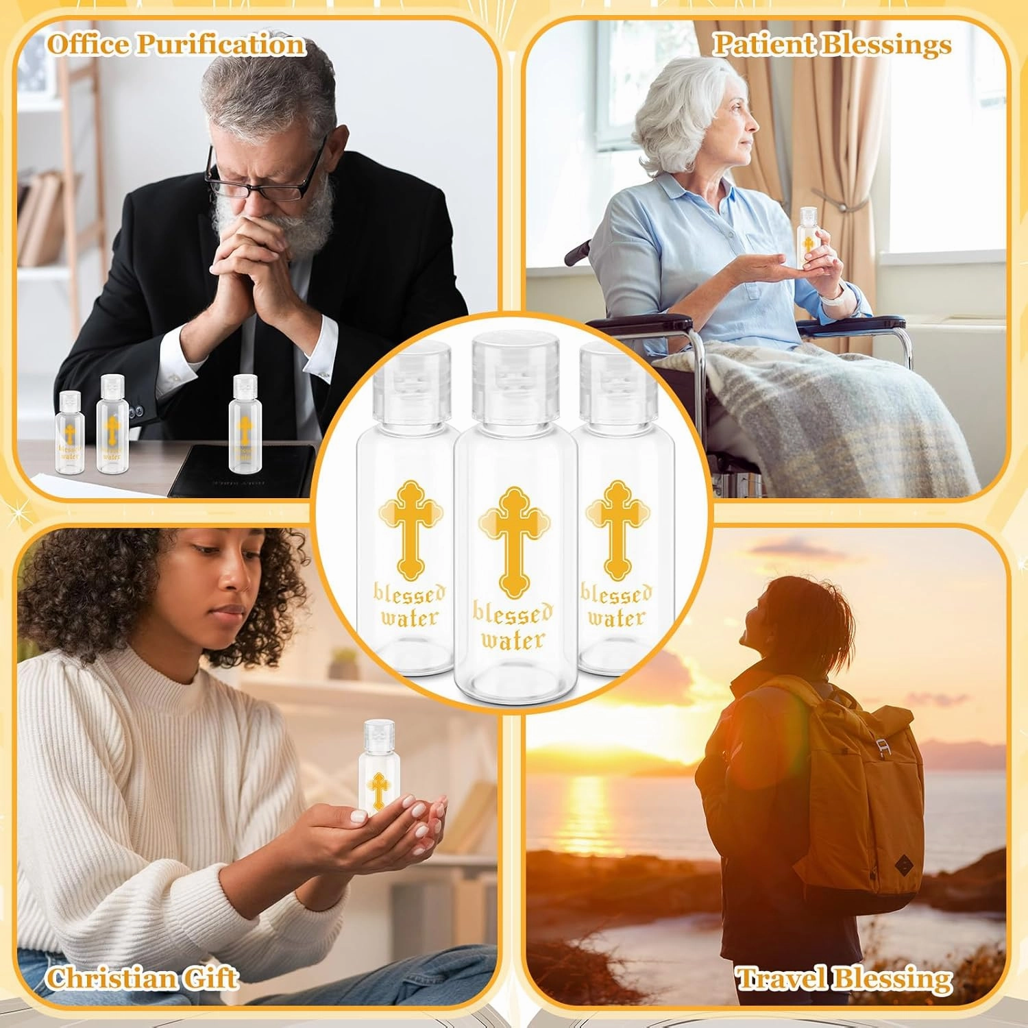 Chuangdi Small Holy Water Bottles Baptism Party Favor 50 ml Transparent Holy Water Empty Containers with Golden Catholic Cross First Communion Gift for Guests Christian Church Easter(100 Pcs,30 ml)