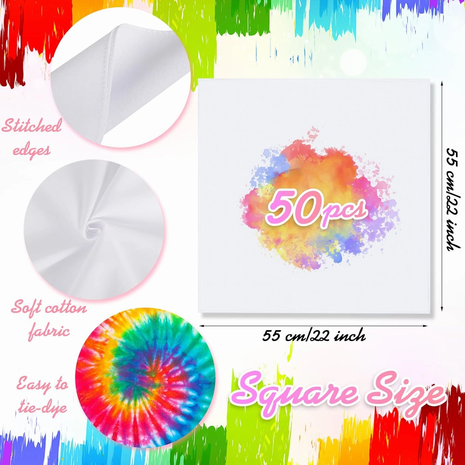 Chumia Cotton White Bandana for Tie Dying Bulk Blank Solid Handkerchiefs Unisex Bandanas Men Head Wrap, 22" x 22"