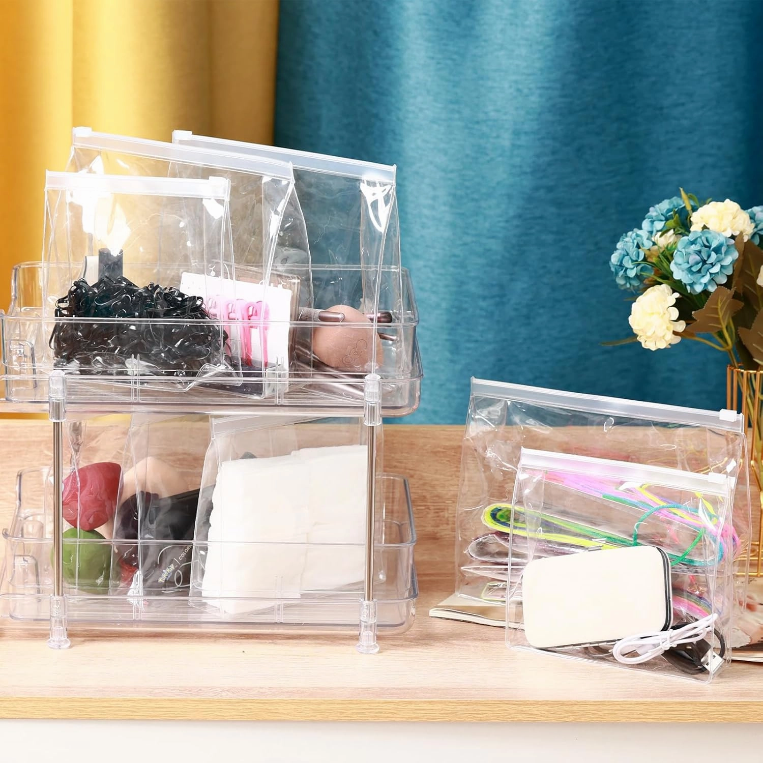 Circloophs 30 Pack Mini Clear Makeup Bag Organizer Cosmetic Zipper Pouch Travel Pouches for Toiletries Transparent EVA Reusable Wash Bags Waterproof Plastic Clear Gift Bags Bulk, 8.7" x 7" x 2.2"