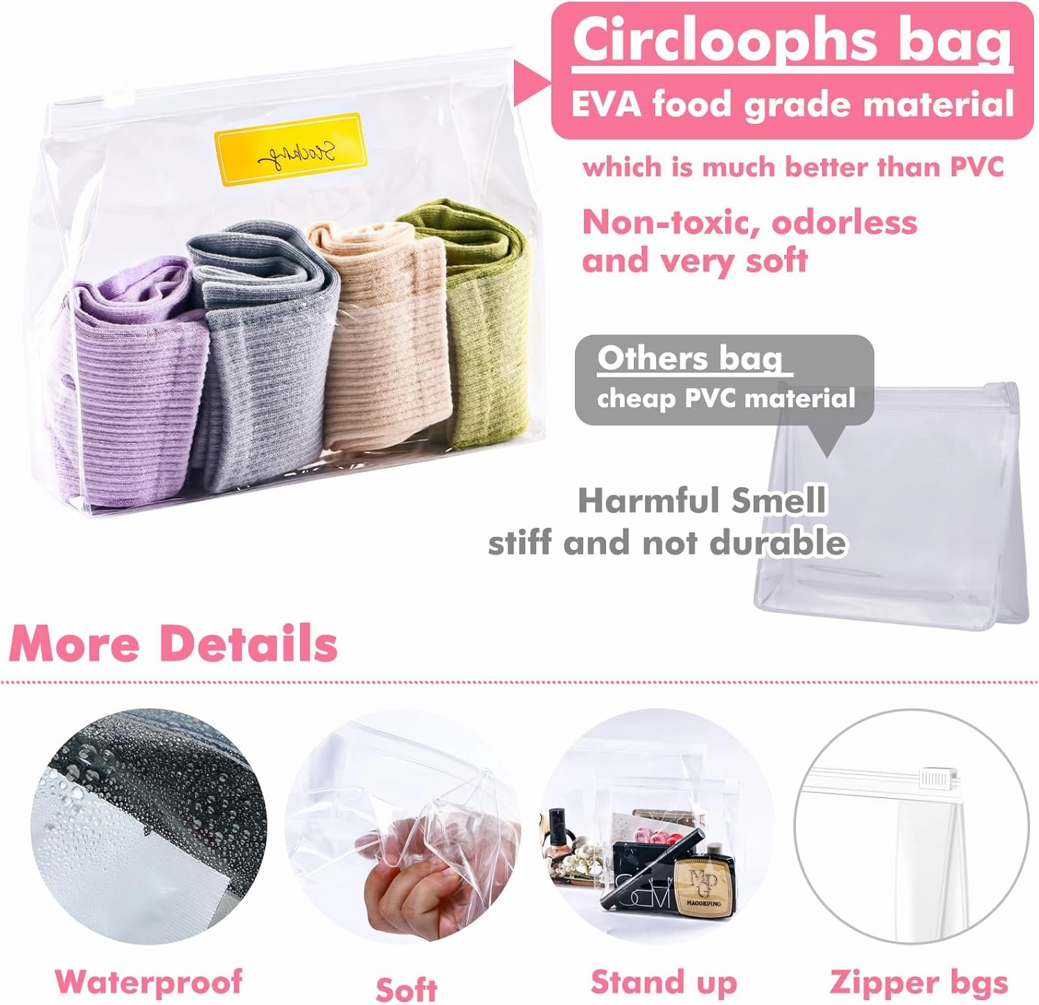 Circloophs 30 Pack Mini Clear Makeup Bag Organizer Cosmetic Zipper Pouch Travel Pouches for Toiletries Transparent EVA Reusable Wash Bags Waterproof Plastic Clear Gift Bags Bulk, 8.7" x 7" x 2.2"