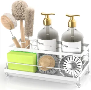 Cisily Sponge Holder for Kitchen, Sink Caddy Organizer, Kitchen Sink Accessories with Drip Tray, Rustproof and Non-Slip Kitchen Sink Sponge Holder, Kitchen Essentials for New Home（White）
