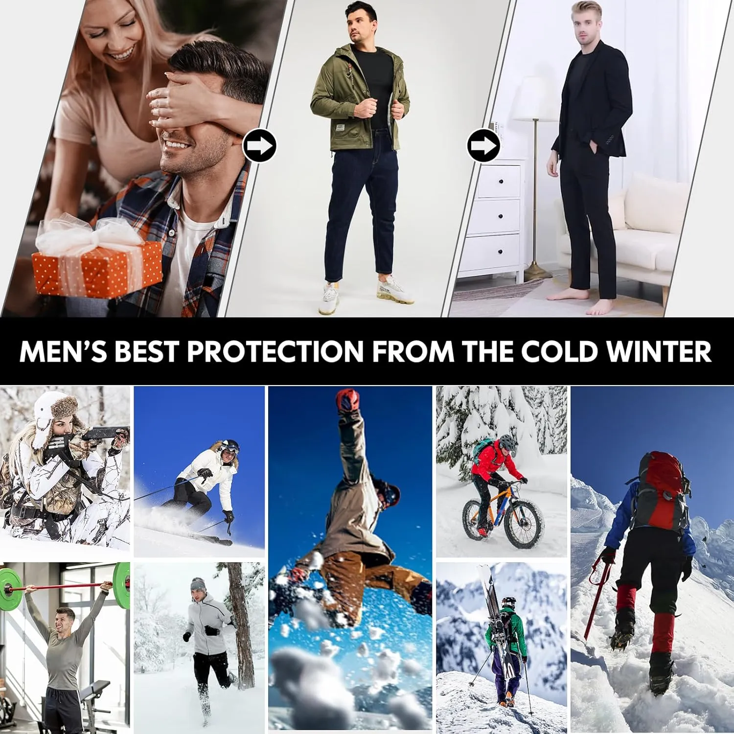 CL convallaria Long Johns Thermal Underwear for Men Soft Fleece Lined Base Layer Cold Weather Top Bottom Gift Set
