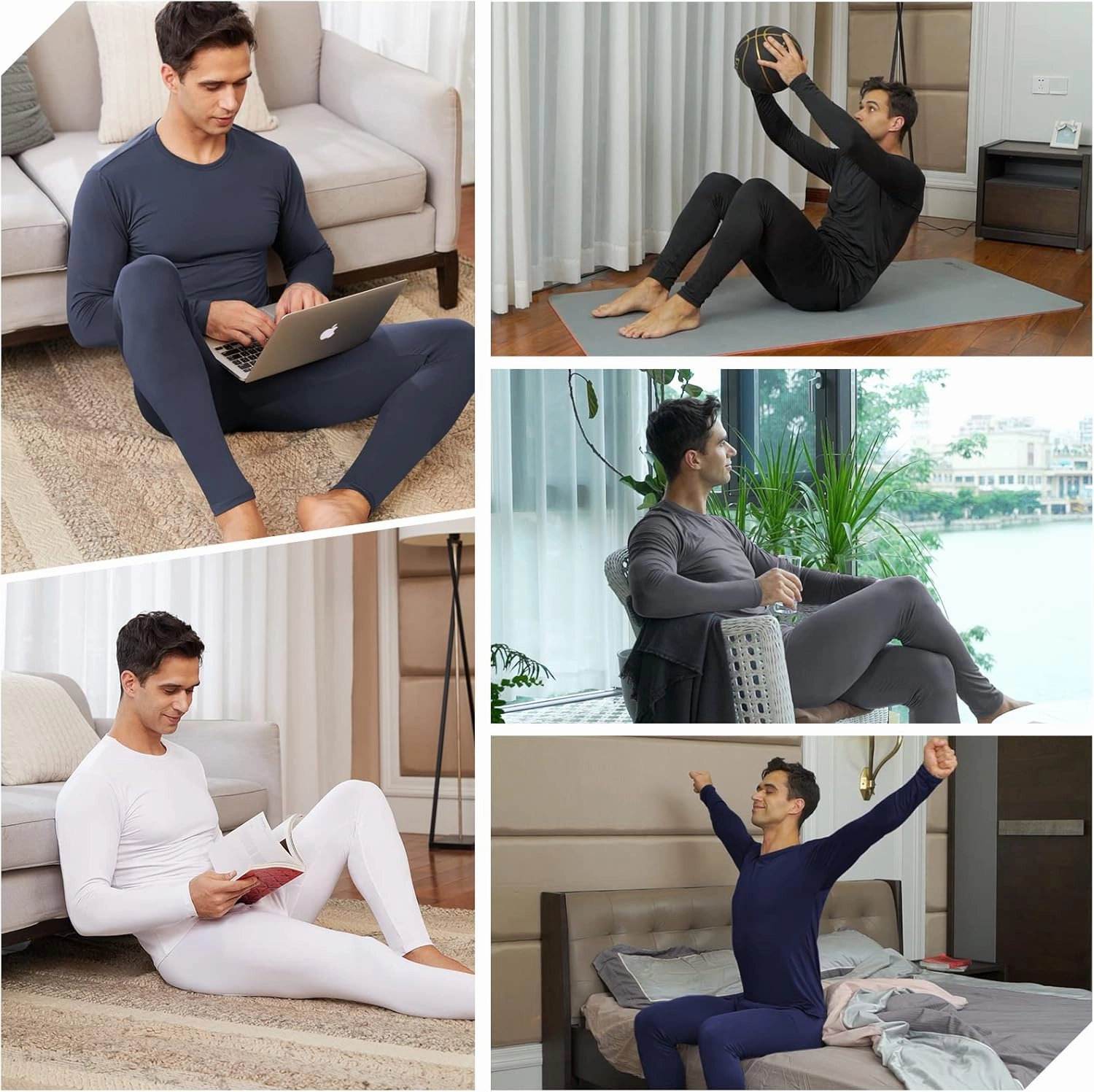 CL convallaria Long Johns Thermal Underwear for Men Soft Fleece Lined Base Layer Cold Weather Top Bottom Gift Set