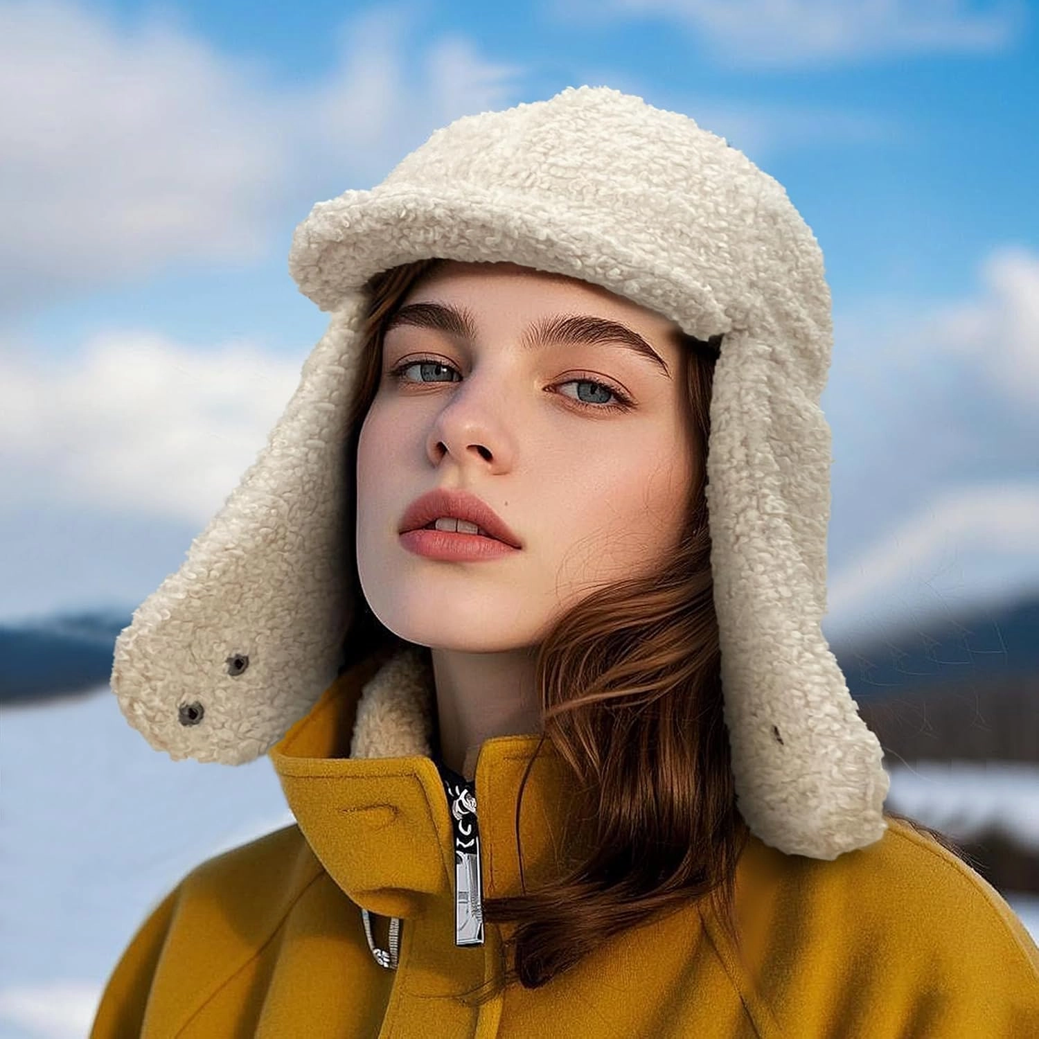 Clakllie Unisex Winter Trapper Hat Trooper Hat with Visor Snow Eskimo Hat Warm Russian Hat Ski Hat Earflaps Baseball Cap
