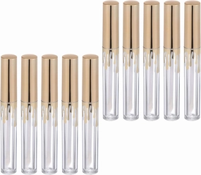 Clear Lip Gloss 10pcs Mini Empty Lip Gloss Tube Refillable Lip Balm Bottle Lip Oil Bottle Lipstick Tube Travel Cosmetic Bottle for Women Girls Ladies (Style 2) Clear Lipgloss ( Color : Golden , Size :