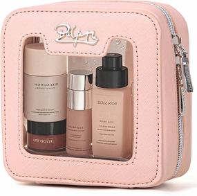 Clear Makeup Bag Cosmetic Case: Small Make up Bags for Purse - TSA approved Toiletry Bag for Women - Waterproof Travel Pouch with Zipper - Cute Makeup Organizer Skincare Bag for Car (Mini, Pink)