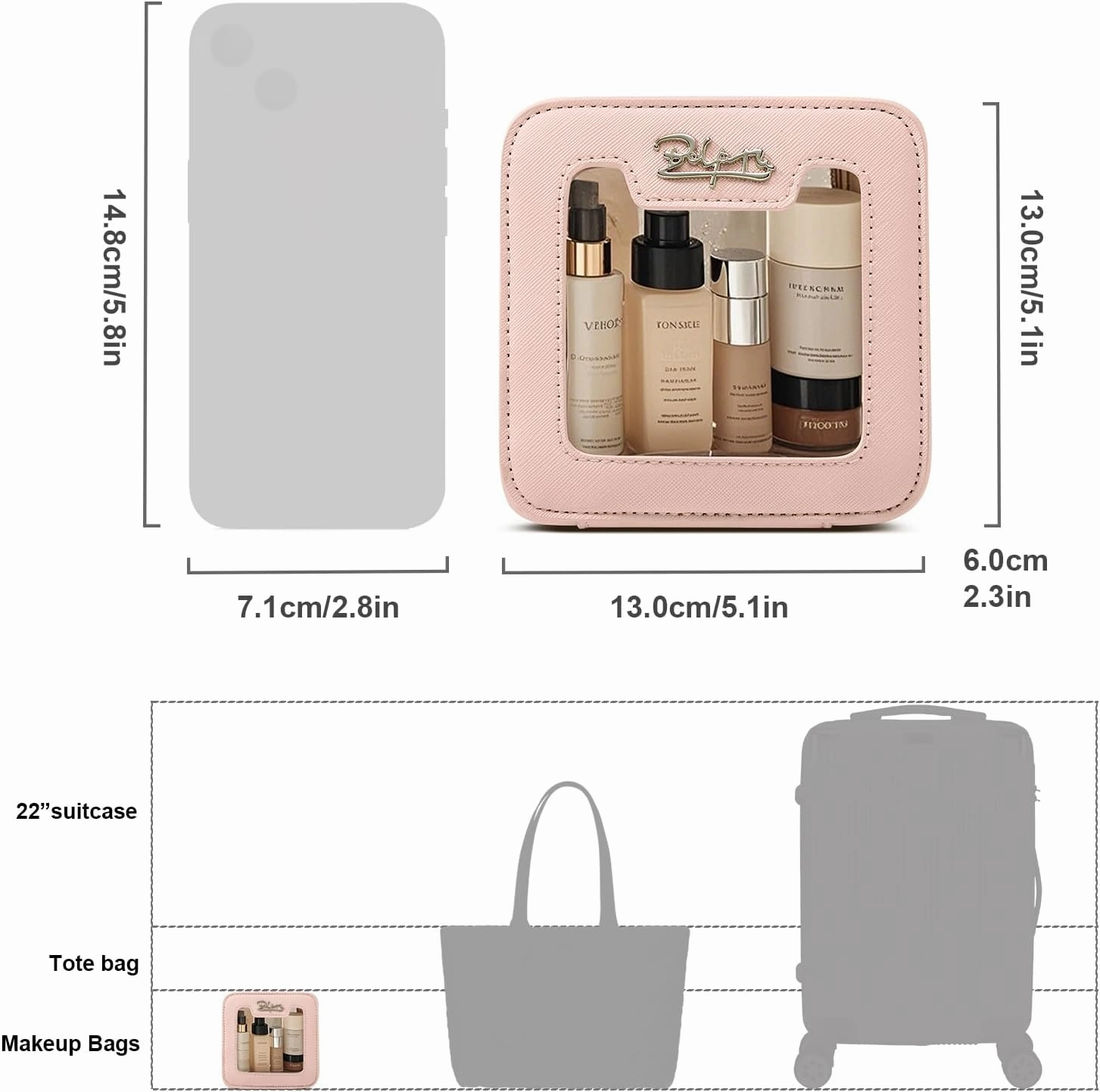 Clear Makeup Bag Cosmetic Case: Small Make up Bags for Purse - TSA approved Toiletry Bag for Women - Waterproof Travel Pouch with Zipper - Cute Makeup Organizer Skincare Bag for Car (Mini, Pink)