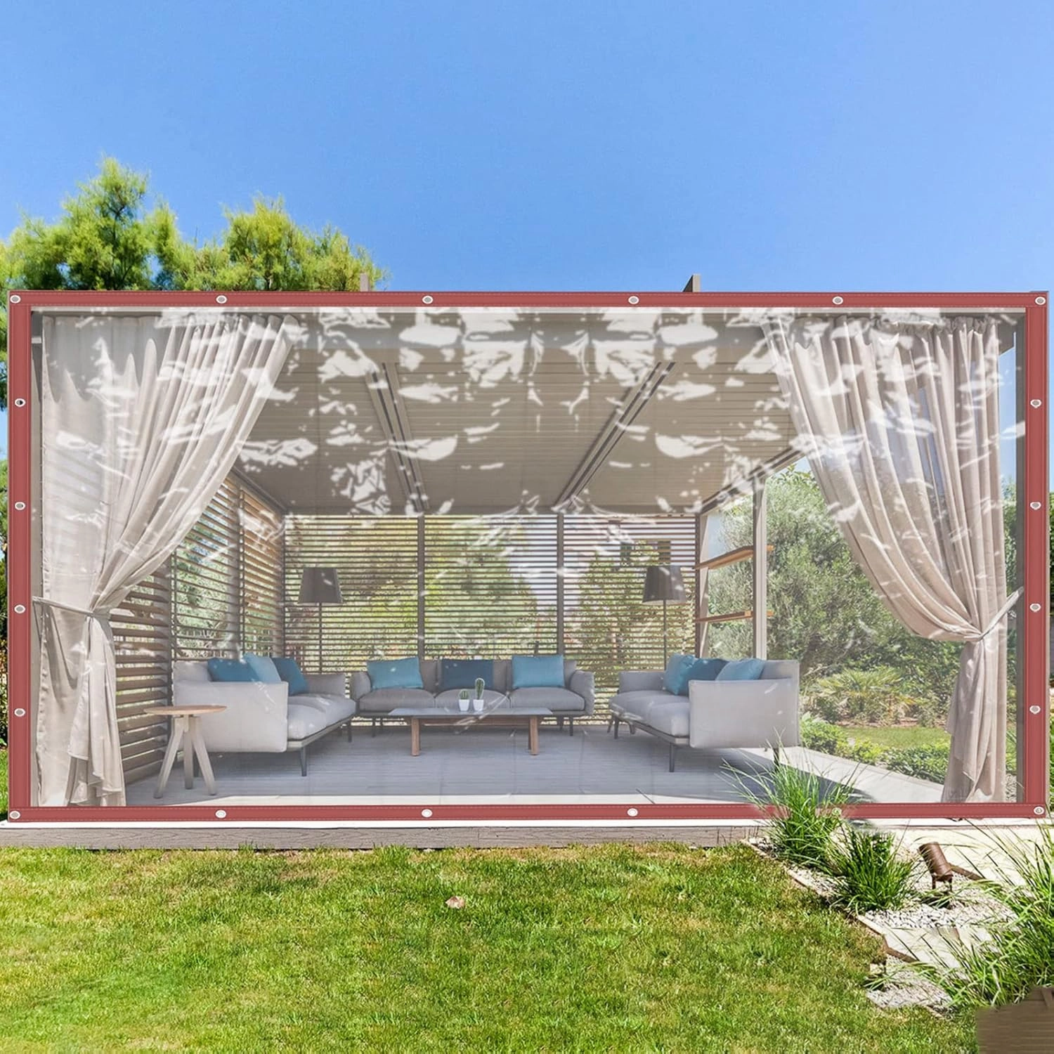 Clear Waterproof Tarps Garden Rainproof Covering, PVC Vinyl Transparent Tarpaulin Commercial Heavy Duty Clear Insulation Curtain for Covering Porches Canopy Patios Agriculture Plant Camping (8*16FT)