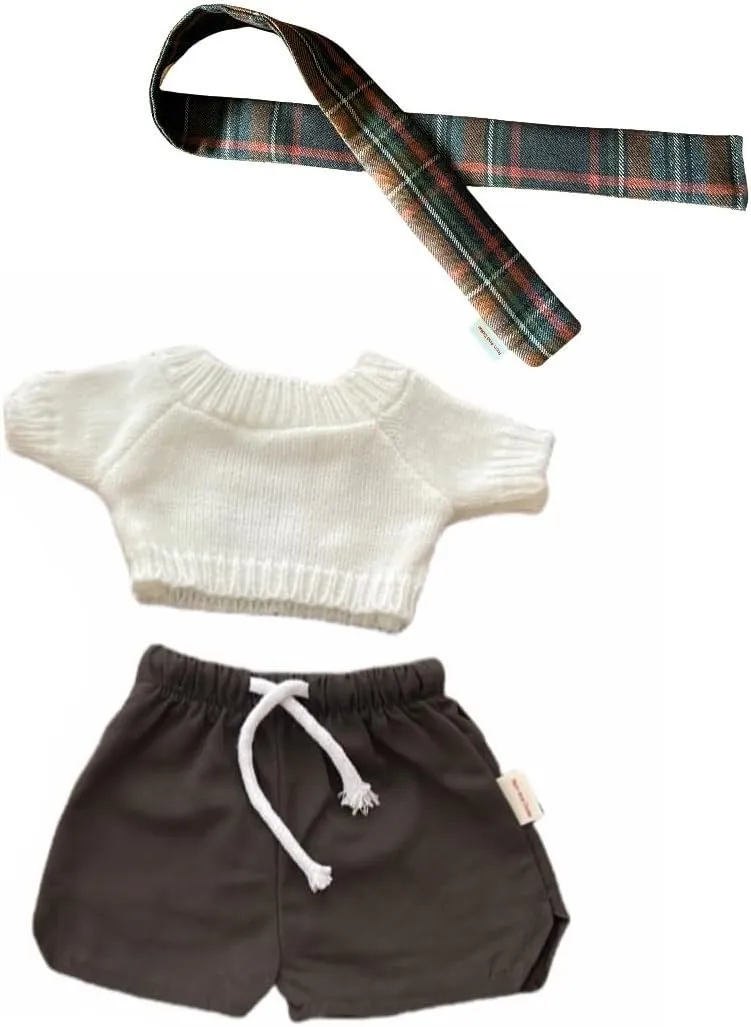 Clothes for Bumbly Bear,Doll Clothes Set,Stuffed Animal Outfits Fits,14-16Inch Teddy Bear Clothes, Clothes only Without Doll.(3pc Includes 1 Doll Sweater,1shorts,1 Plaid Scarf )