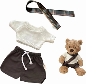 Clothes for Bumbly Bear,Doll Clothes Set,Stuffed Animal Outfits Fits,9-12Inch Teddy Bear Clothes, Clothes only Without Doll .(3pc Includes 1 Sweater, 1 Shorts, 1 Plaid Scarf )