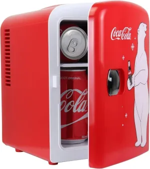 Coca Cola Polar Mini Fridge - Refrigerator for Bedroom Skincare Office, Portable Table Top Beverage Cooler, 12V 110V Refrigerador For Drinks, Soda, Wine, Breast Milk, Use In Car, Dorm, Patio, 6 Can