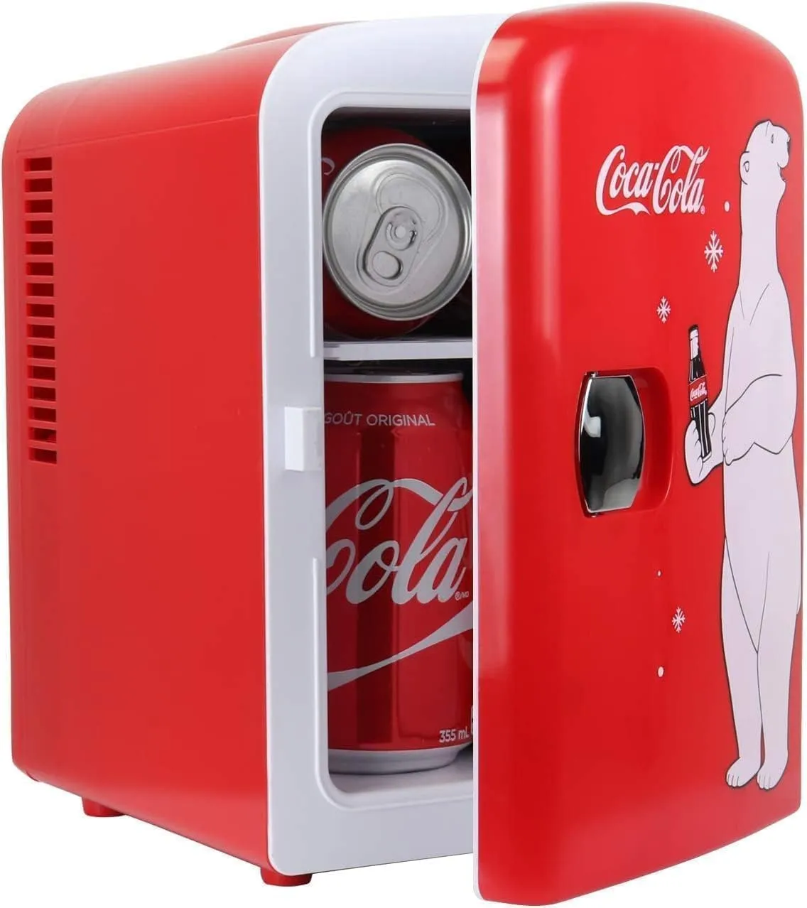 Coca Cola Polar Mini Fridge - Refrigerator for Bedroom Skincare Office, Portable Table Top Beverage Cooler, 12V 110V Refrigerador For Drinks, Soda, Wine, Breast Milk, Use In Car, Dorm, Patio, 6 Can