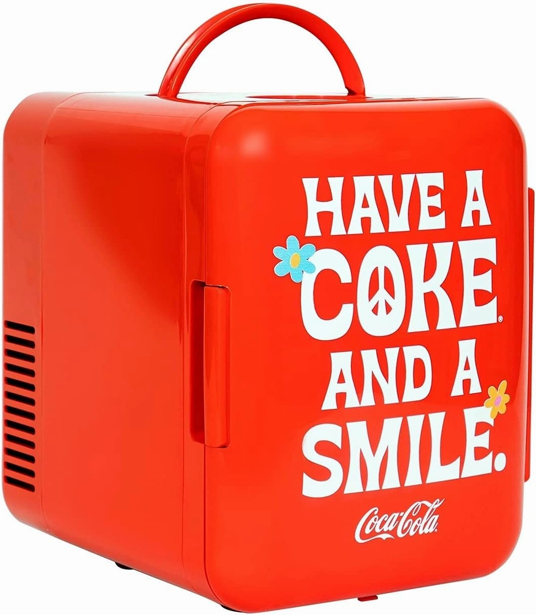 Coca Cola Mini Fridge - Refrigerator for Bedroom Skincare Office, Portable Table Top Beverage Cooler, 12V 110V Refrigerador For Drinks, Soda, Wine, Breast Milk, Use In Car, Dorm, Outdoor, Patio, 6 Can