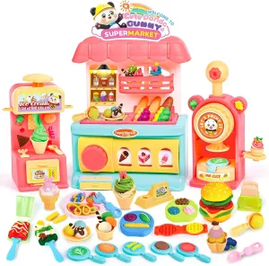 Color Dough Set for Kids 4-8, Dough Tools Set - 3 in 1 Play Kitchen Toys Ice Cream Shop and Hamburger Maker, Colorful Arts Crafts Play Food Toys for Kids Boy and Girl