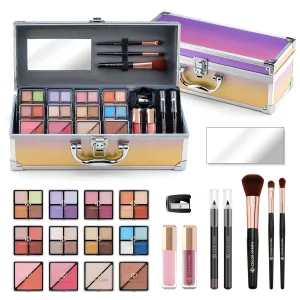 Color Nymph Starter Makeup Kit for Tweens Girls With Train Case, Full Starter Cosmetics Makeup Set Included Included 32 Colors Eyeshadow, Bronzer, Contour Powder, Blush, Highlighter, Lip Gloss (Pink)