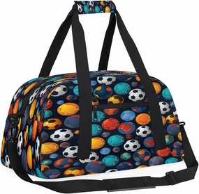 Colored Soccer Kids Overnighter Duffel Bags for Boys, Carry-On Size Sports Gym Bag with Front Zipper Pocket for School Practice or Overnight Travel Weekender Sleepover Tote Bag