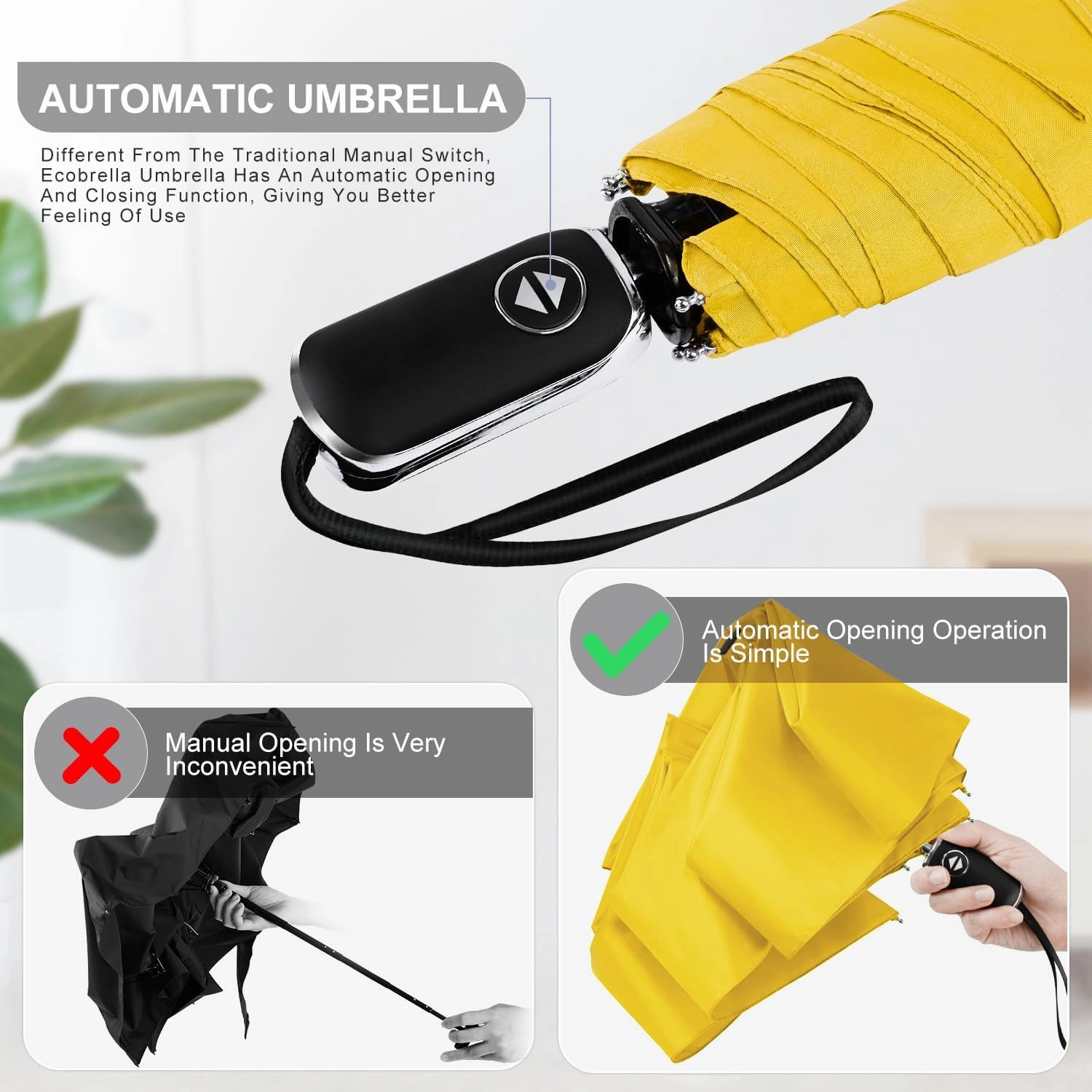 Compact Umbrella Automatic - Folding Travel Umbrella, Micro & Mini Design for Women's Purse or Pocket, Auto Open Close
