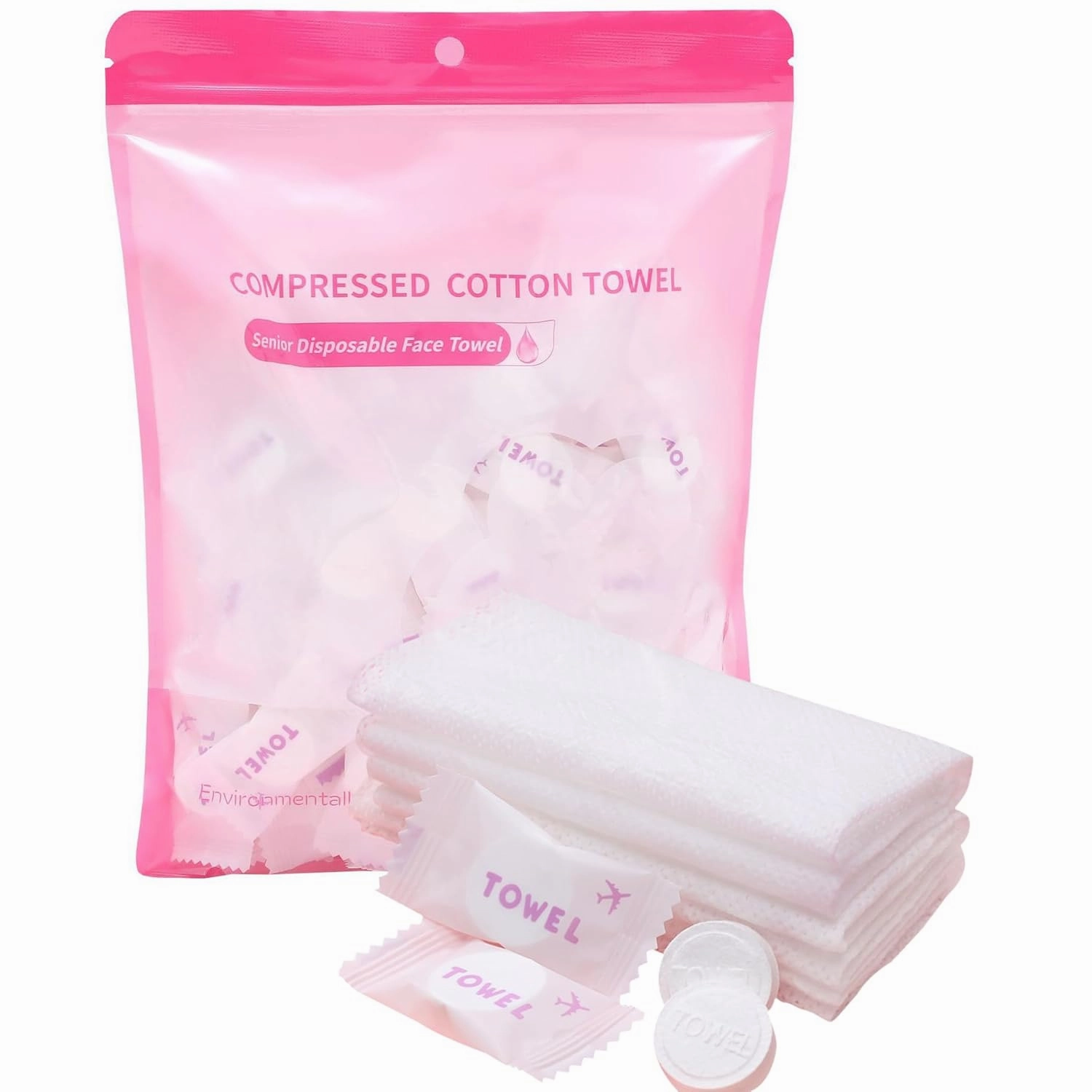 Compressed Towel 100 PCS Mini Tablets Disposable Portable Face Towel Cotton Coin Tissue Eco-Friendly for Travel, Camping, Hiking, Sport, Beauty, Home Hand Wipes