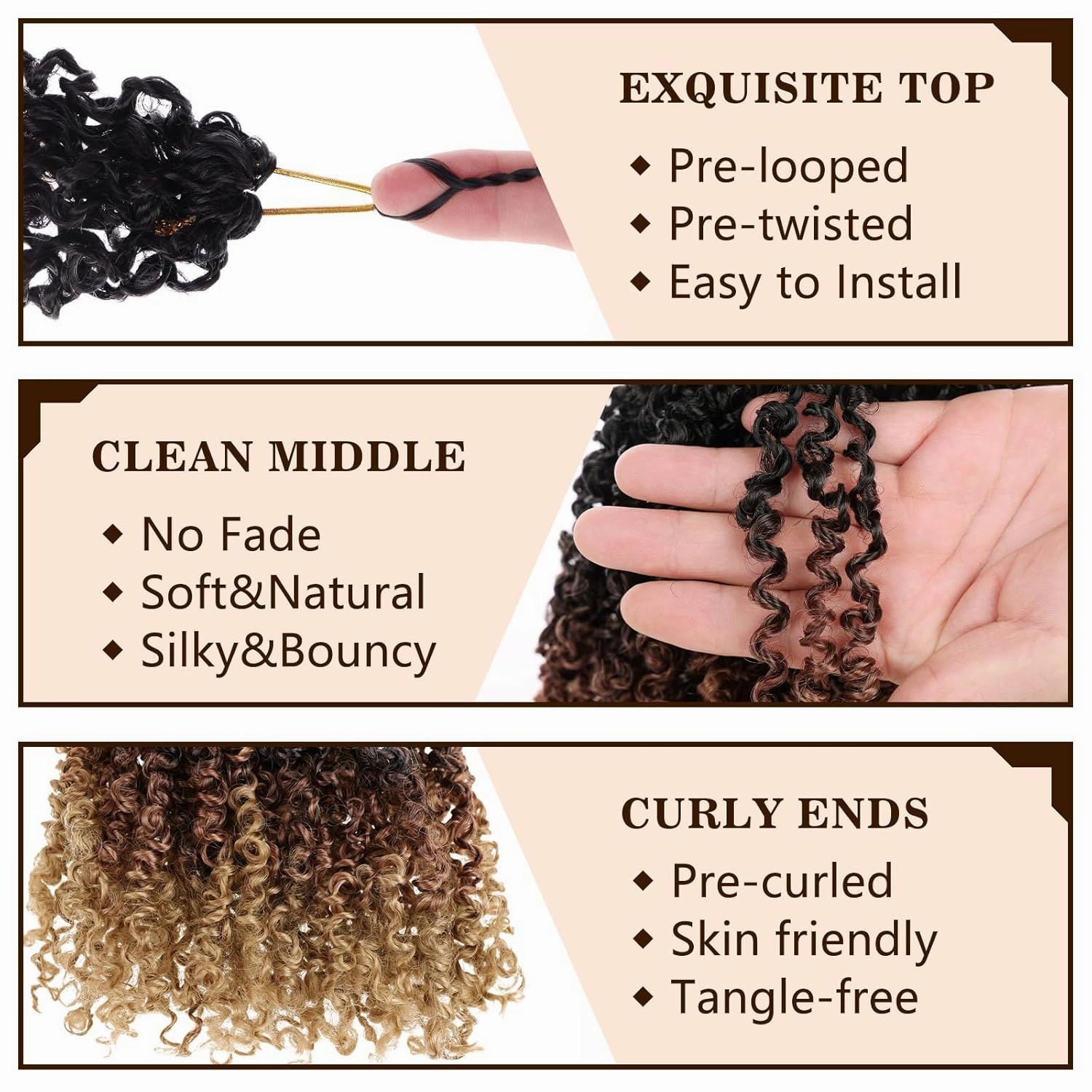COOKOO 10 Inch 8 Packs Pre Twisted Crochet Yanky Twist Hair for Women Ombre Passion Twist Crochet Braids Hair Spring Twist Synthetic Hair Short Havana Twist Crochet Hair Extensions 1B/30/27#