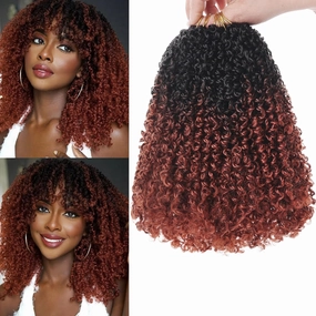 COOKOO 10 Inch Pre-looped Yanky Twist Crochet Hair 8 Packs Ombre Ginger Spring Twists Hair Senegalese Twist Crochet Hair with Curly Ends Curly Synthetic Crochet Braids Hair 1B/350#