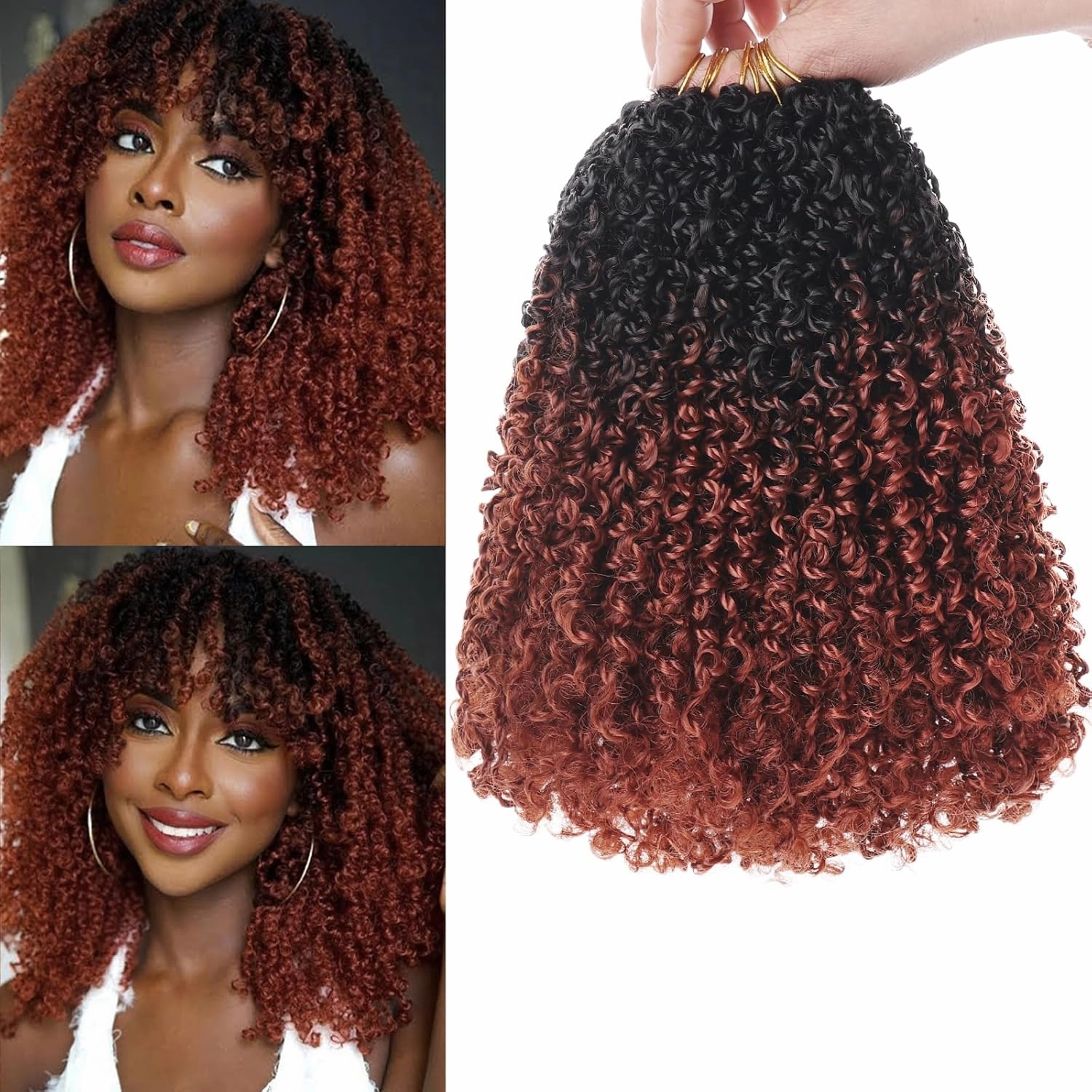 COOKOO 10 Inch Pre-looped Yanky Twist Crochet Hair 8 Packs Ombre Ginger Spring Twists Hair Senegalese Twist Crochet Hair with Curly Ends Curly Synthetic Crochet Braids Hair 1B/350#