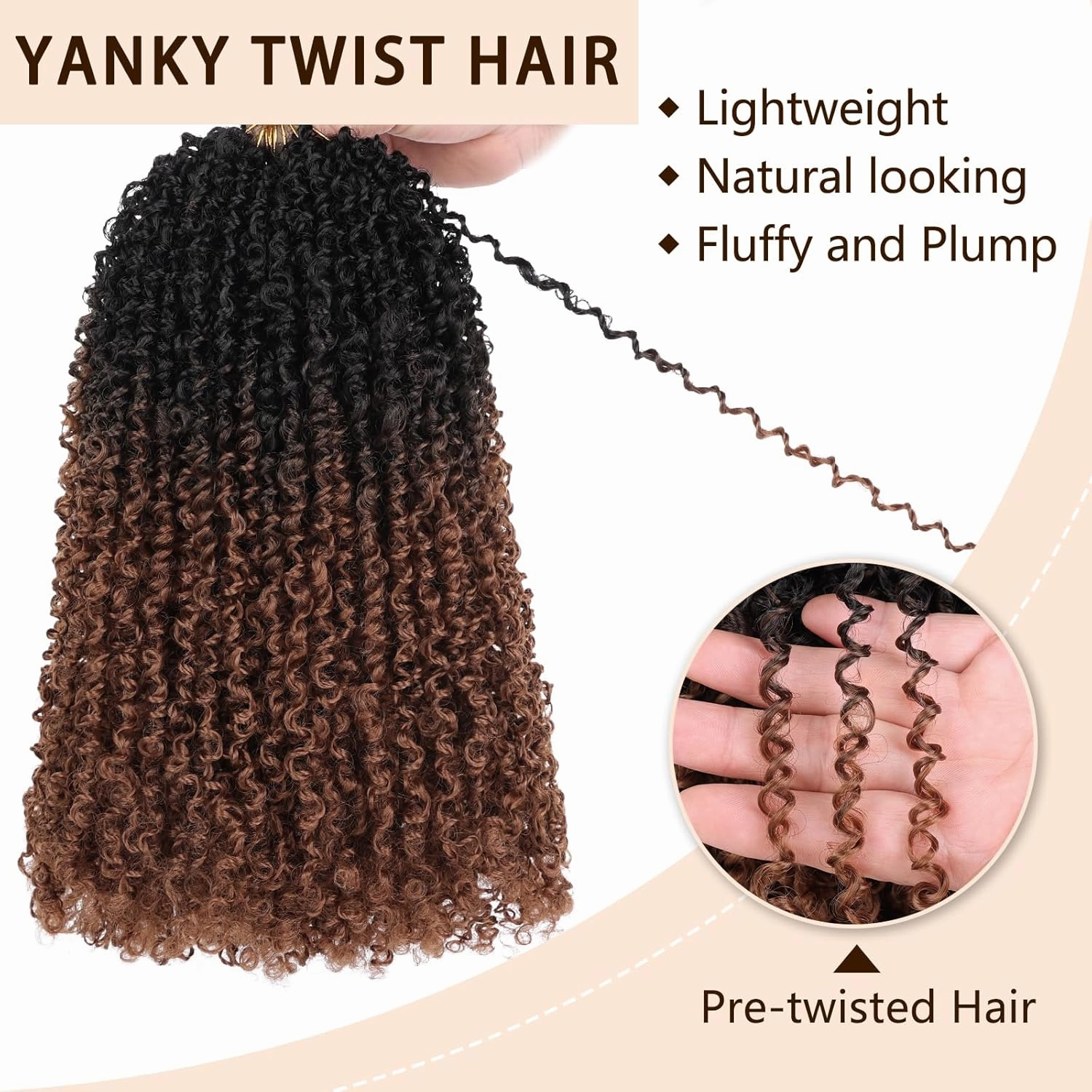 COOKOO 12 Inch 30 Strands/PCS Pre-twisted Yanky Twist Crochet Braids Hair 8 Bundles Micro Yanky Twists Crochet Hair for Women Pre-looped Spring Twists Braiding Hair with Culy Ends 1B/30#