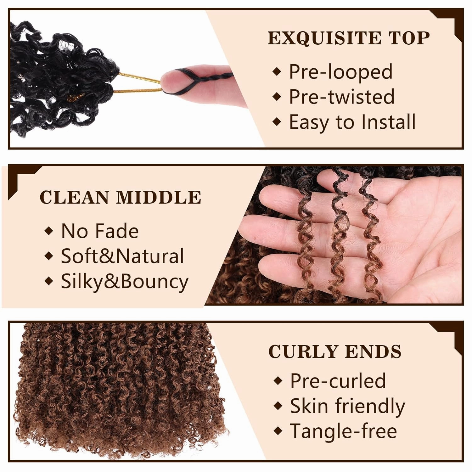 COOKOO 12 Inch 30 Strands/PCS Pre-twisted Yanky Twist Crochet Braids Hair 8 Bundles Micro Yanky Twists Crochet Hair for Women Pre-looped Spring Twists Braiding Hair with Culy Ends 1B/30#